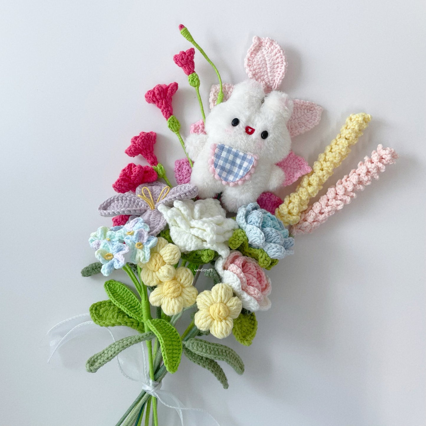 handicroft singapore handmade crochet flower bouquet rabbit rainbow bunny's petal paradise