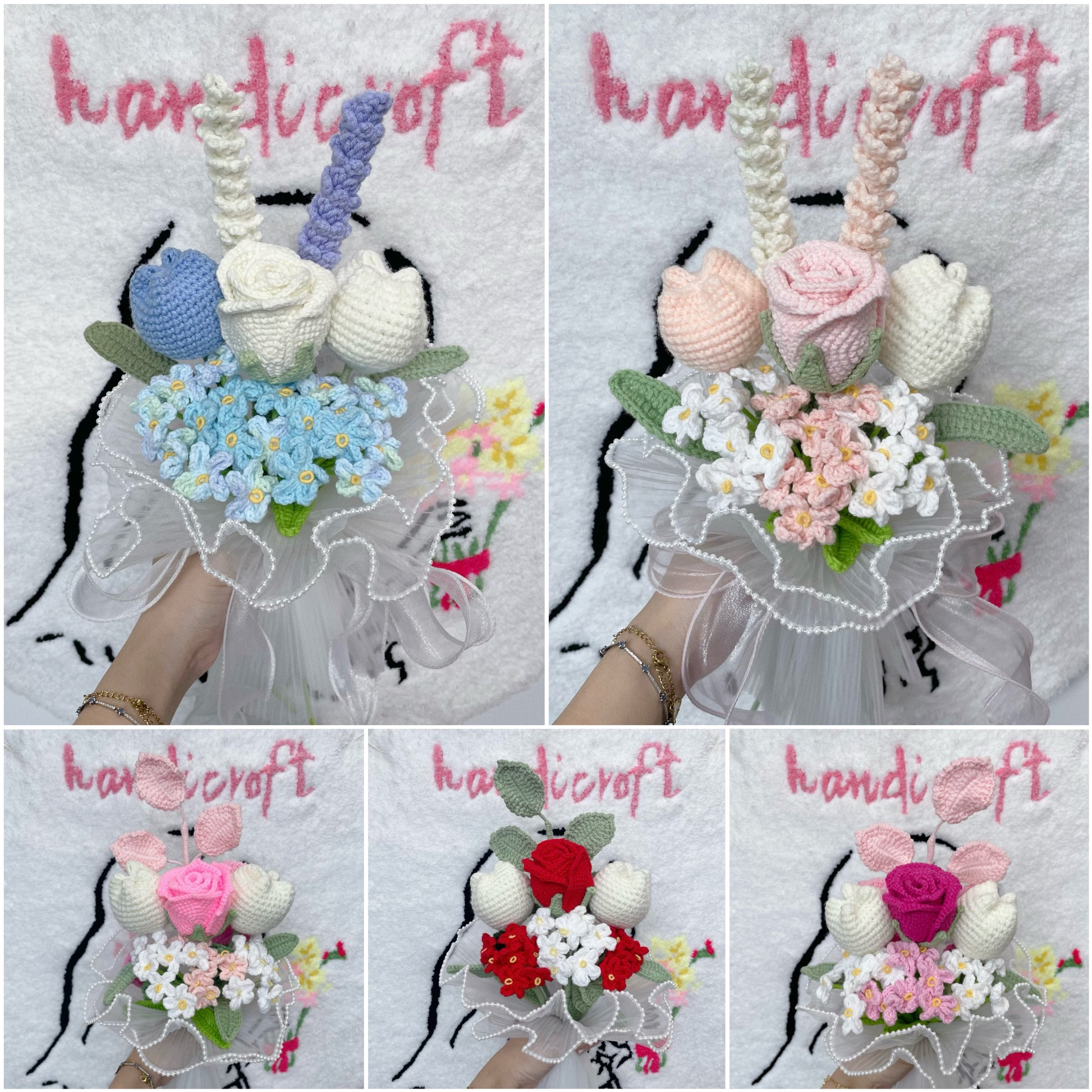 handicroft singapore handmade crochet flower bouquet rose rosie in 5 colours