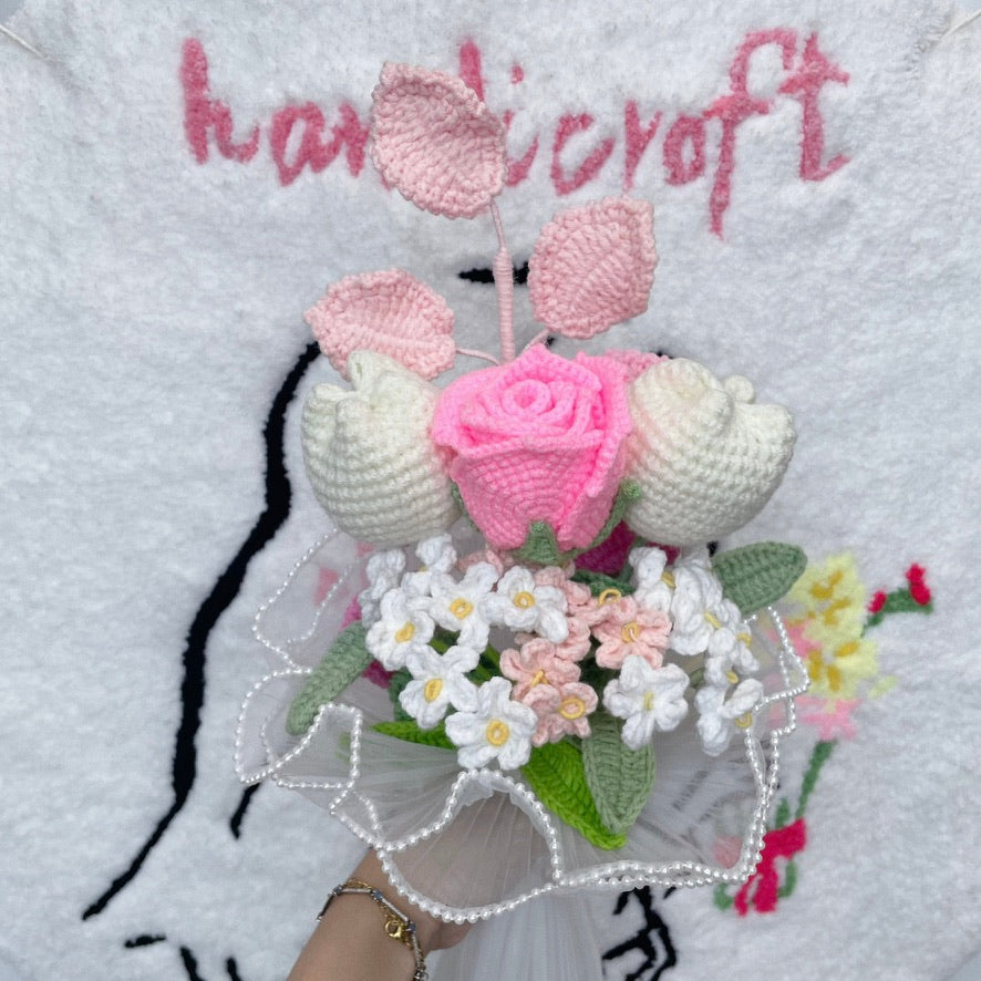 handicroft singapore handmade crochet flower bouquet rose rosie in 5 colours