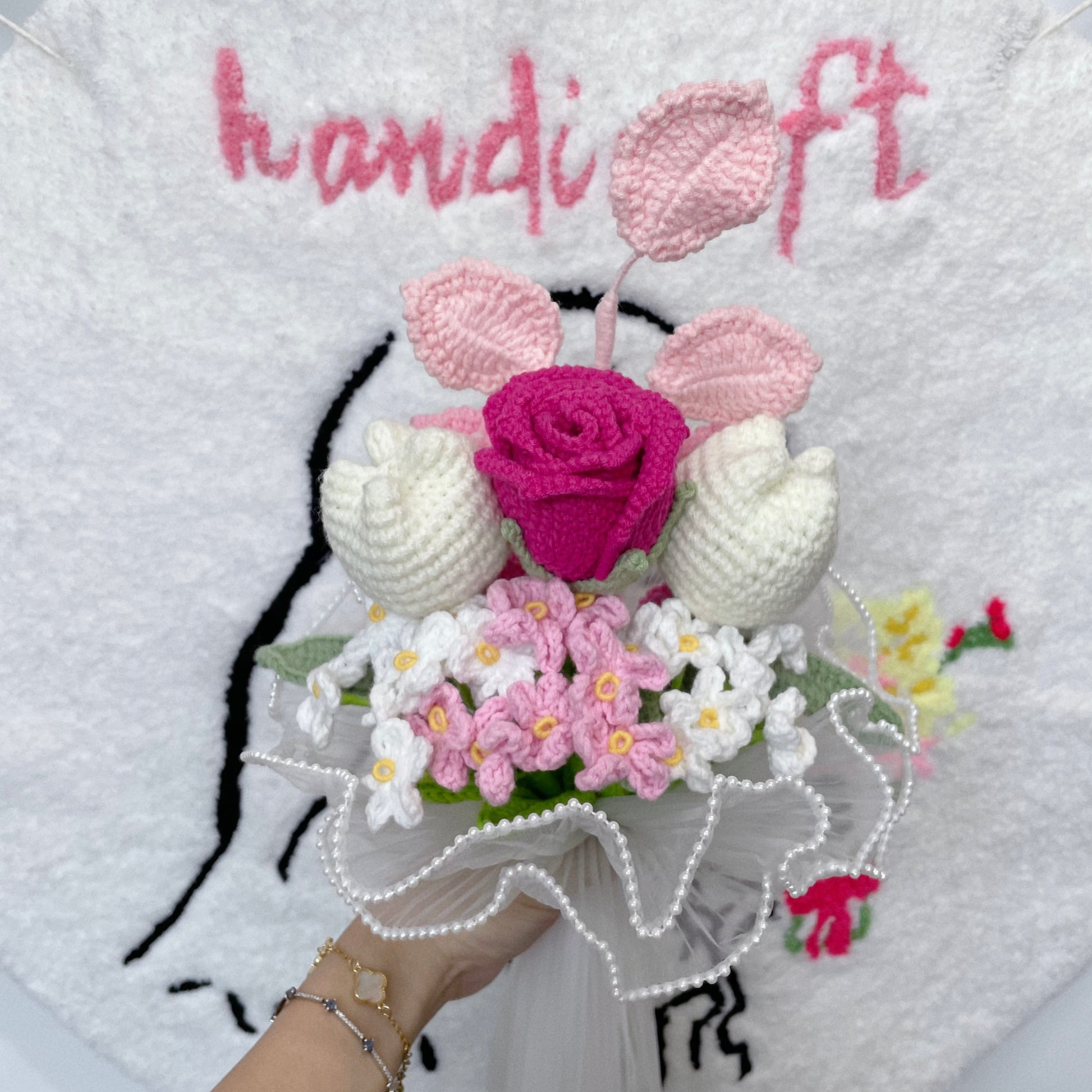 handicroft singapore handmade crochet flower bouquet rose rosie in 5 colours