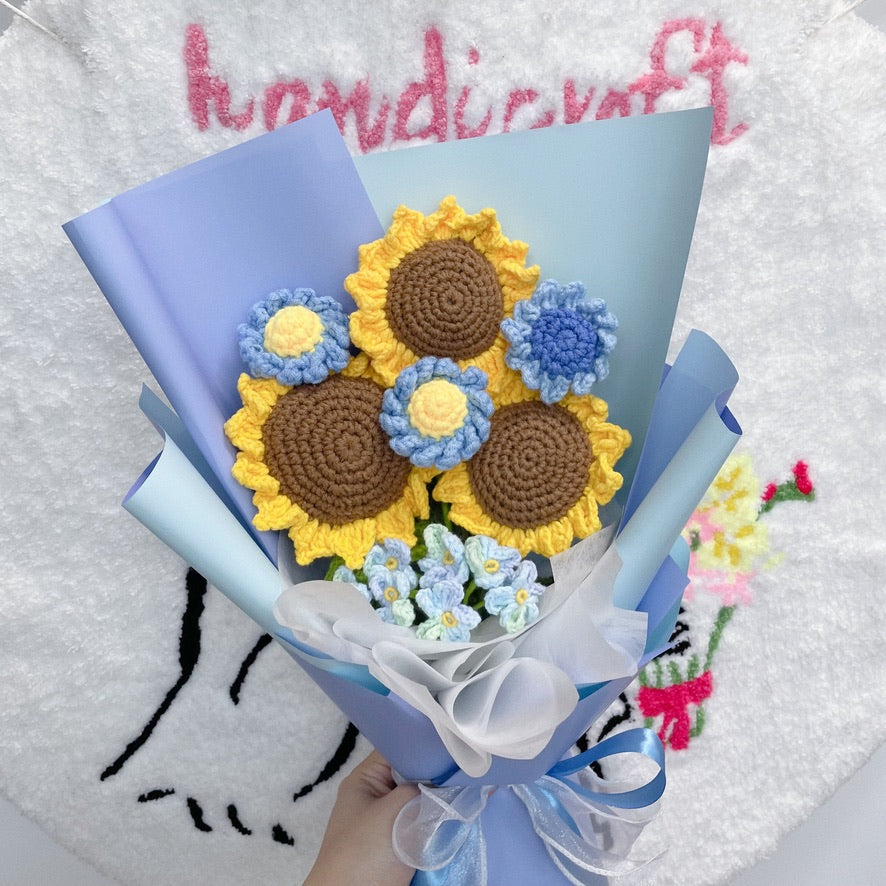handicroft singapore handmade crochet flower bouquet sunflower trio