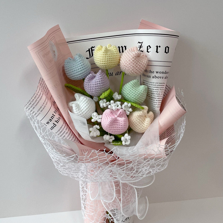 handicroft singapore handmade crochet flower special pastel chubby tulips bouquet paddle pop
