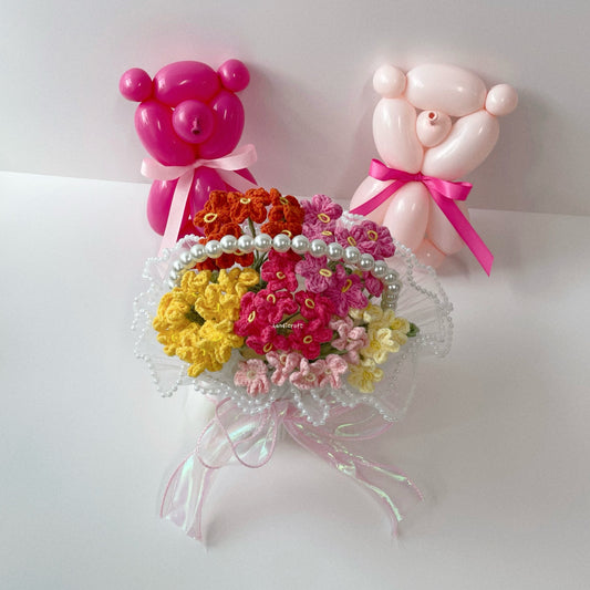 handicroft singapore handmade crochet forget-me-not flower basket little rainbow