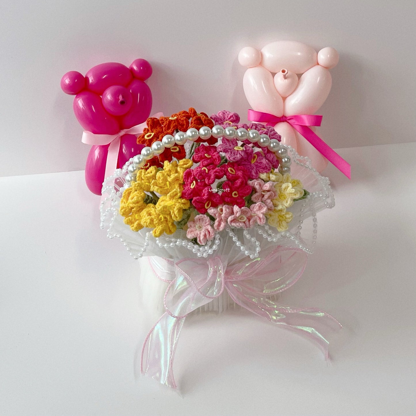 handicroft singapore handmade crochet forget-me-not flower basket little rainbow