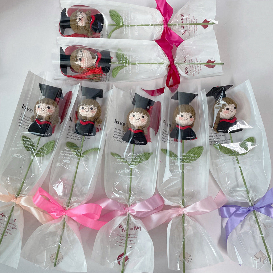 handicroft singapore handmade crochet graduate doll half body girl graduates long hair and braids