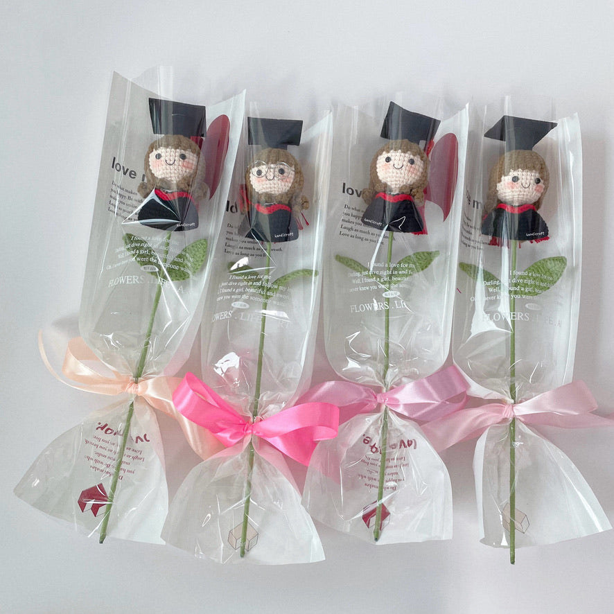 handicroft singapore handmade crochet graduate doll half body girl graduates long hair and braids