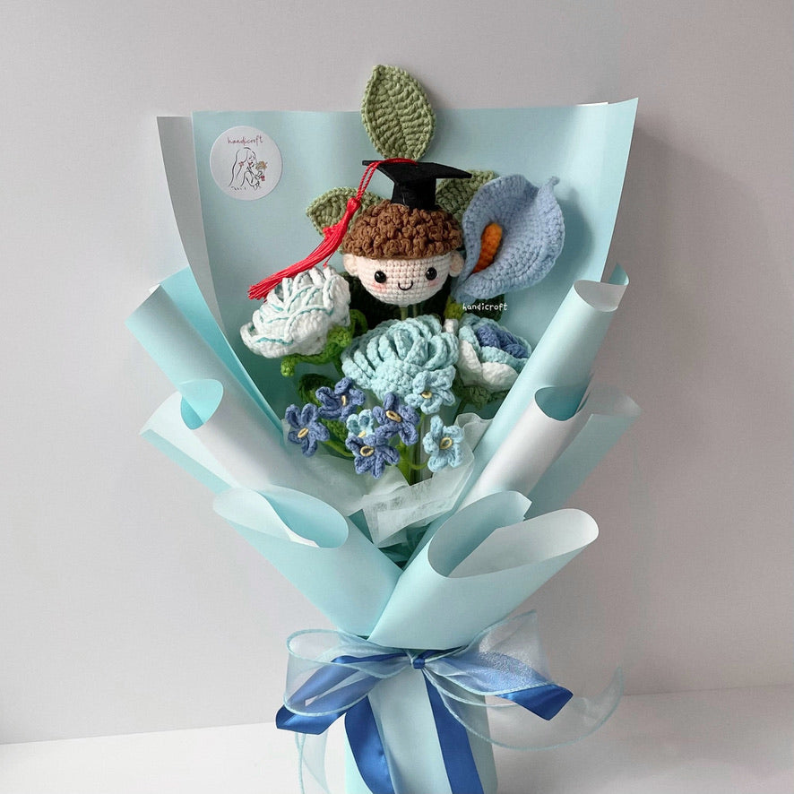handicroft singapore handmade crochet graduation flower bouquet grad goals blue