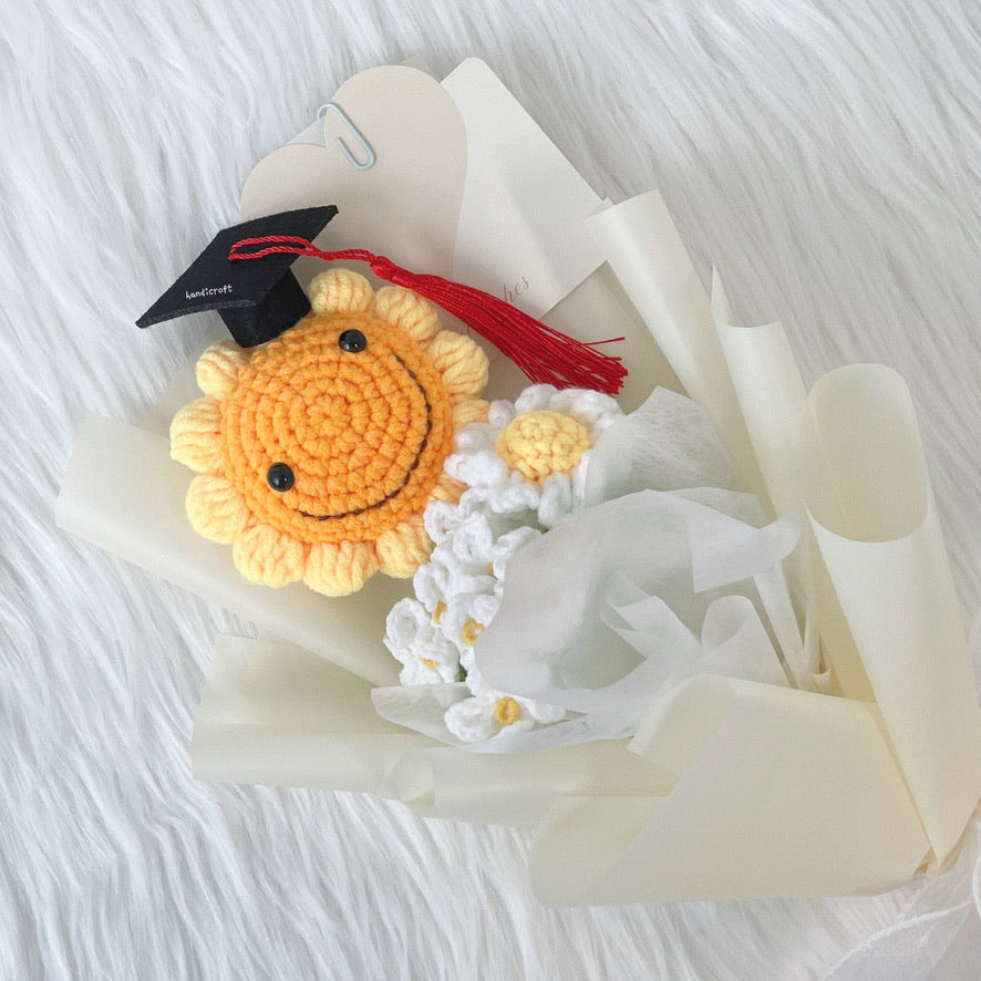 handicroft singapore handmade crochet graduation flower bouquet sunshine smiles yellow sunflower