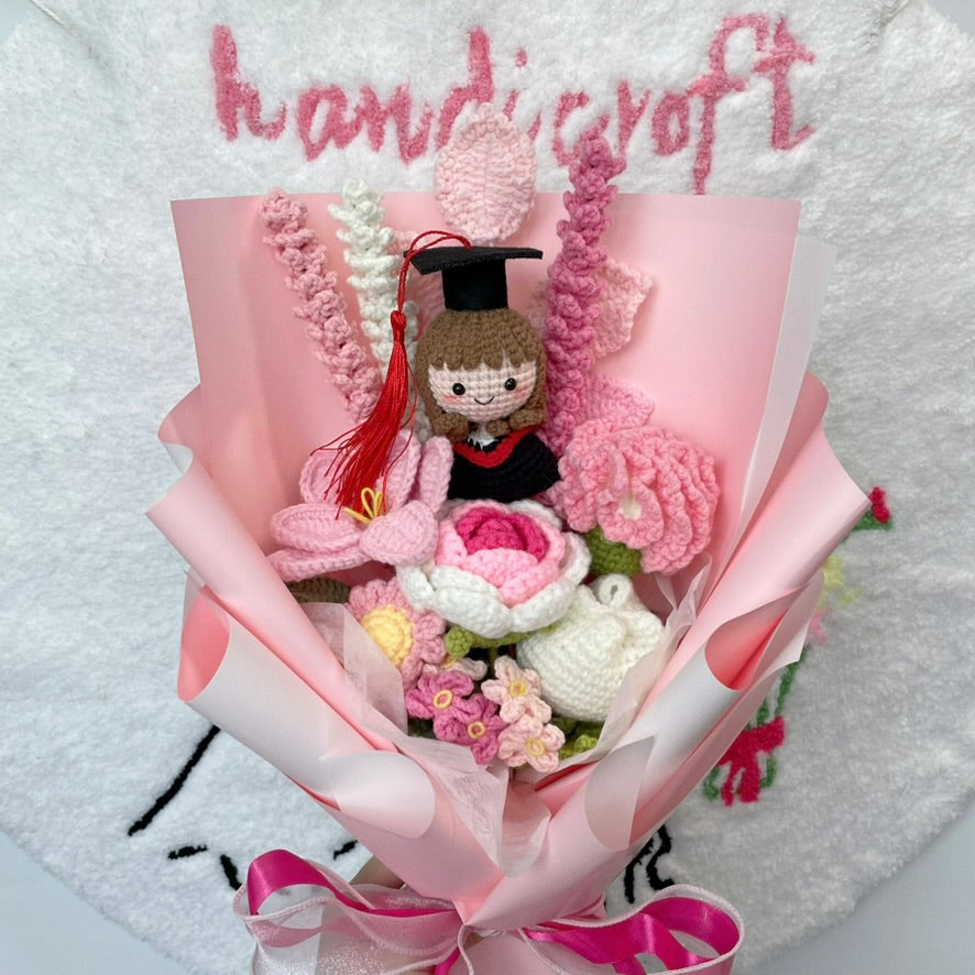 handicroft singapore handmade crochet graduation flower pastel pink and white pink promises