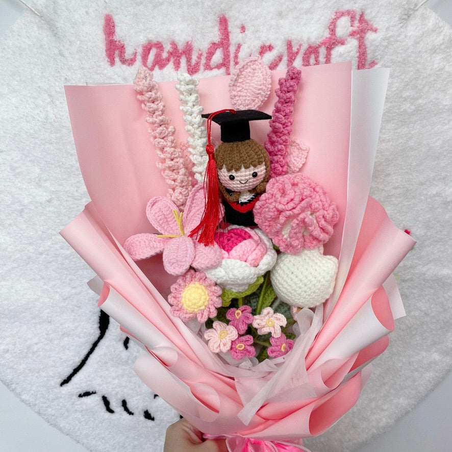 handicroft singapore handmade crochet graduation flower pastel pink and white pink promises