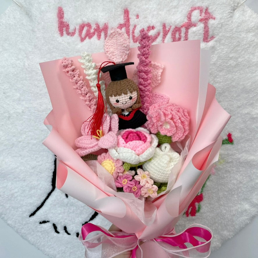 handicroft singapore handmade crochet graduation flower pastel pink and white pink promises