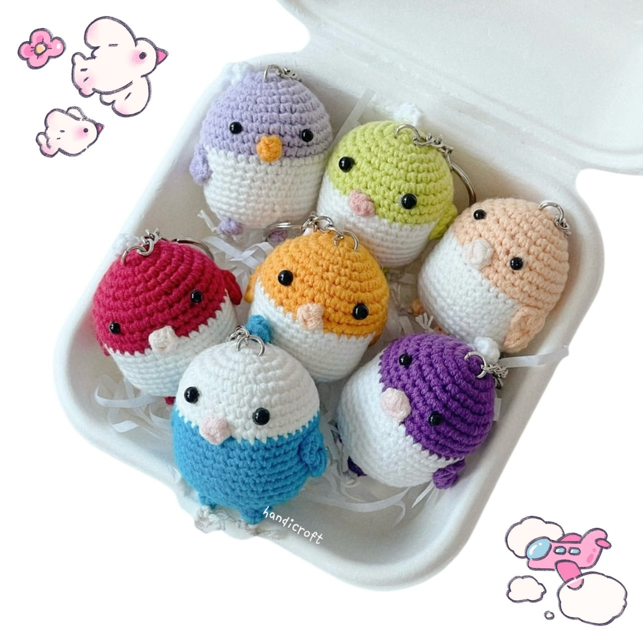 handicroft singapore handmade crochet little birds amigurumi keychain 7 colours