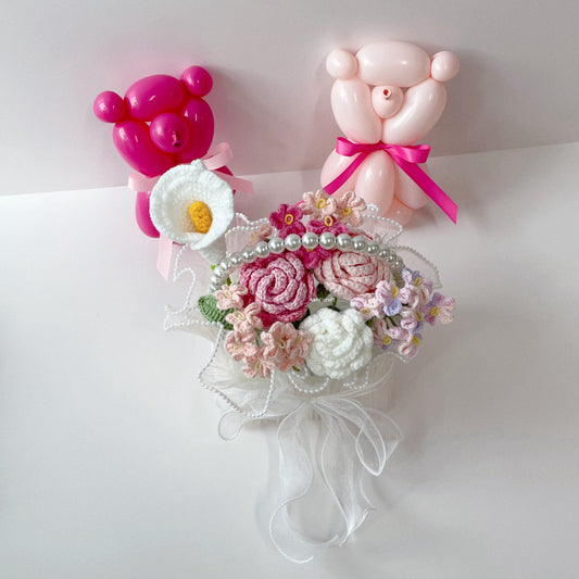 handicroft singapore handmade crochet mini flower bloom basket everlasting flowers in pink