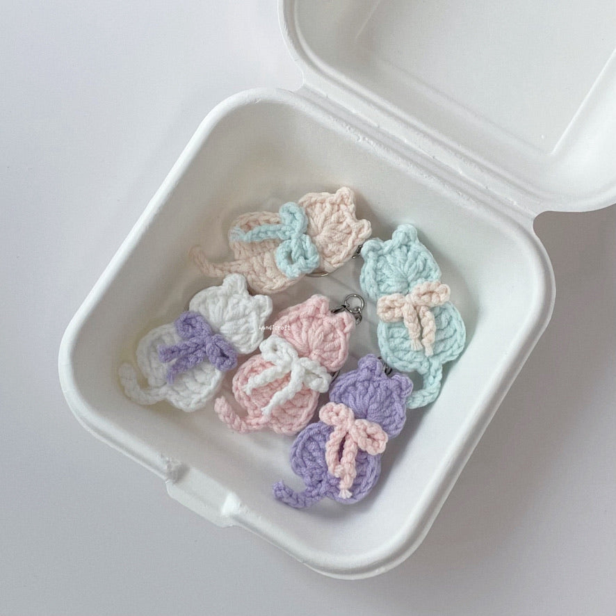 handicroft singapore handmade crochet mini pastel kitty cat back view amigurumi keychain