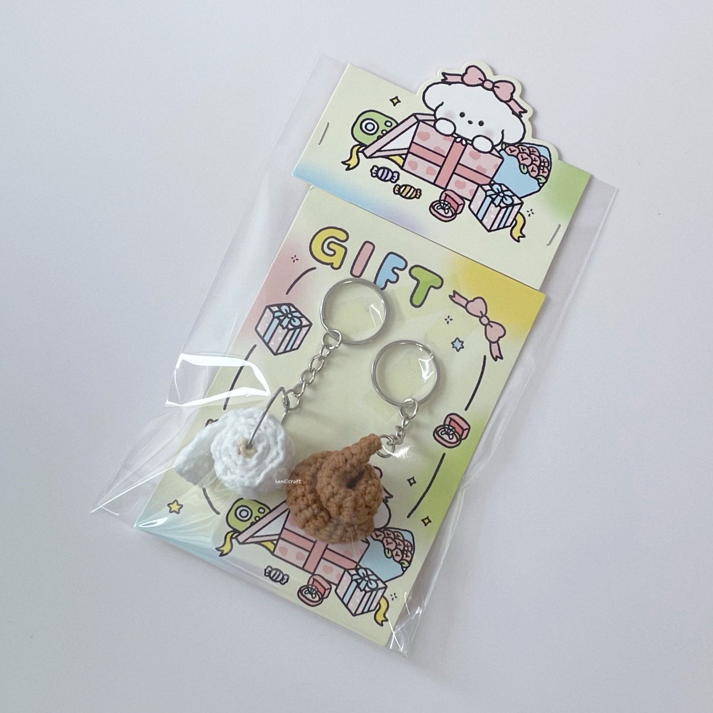 handicroft singapore handmade crochet mini poop & toilet paper duo amigurumi keychain