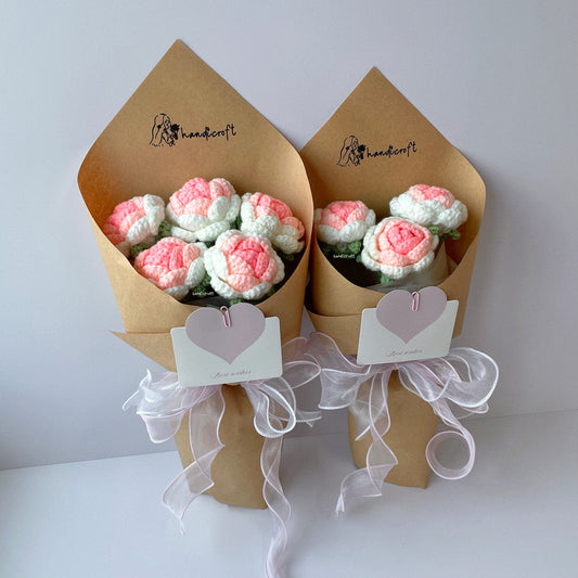 handicroft singapore handmade crochet ombre white pink roses flower bouquet limited time sale