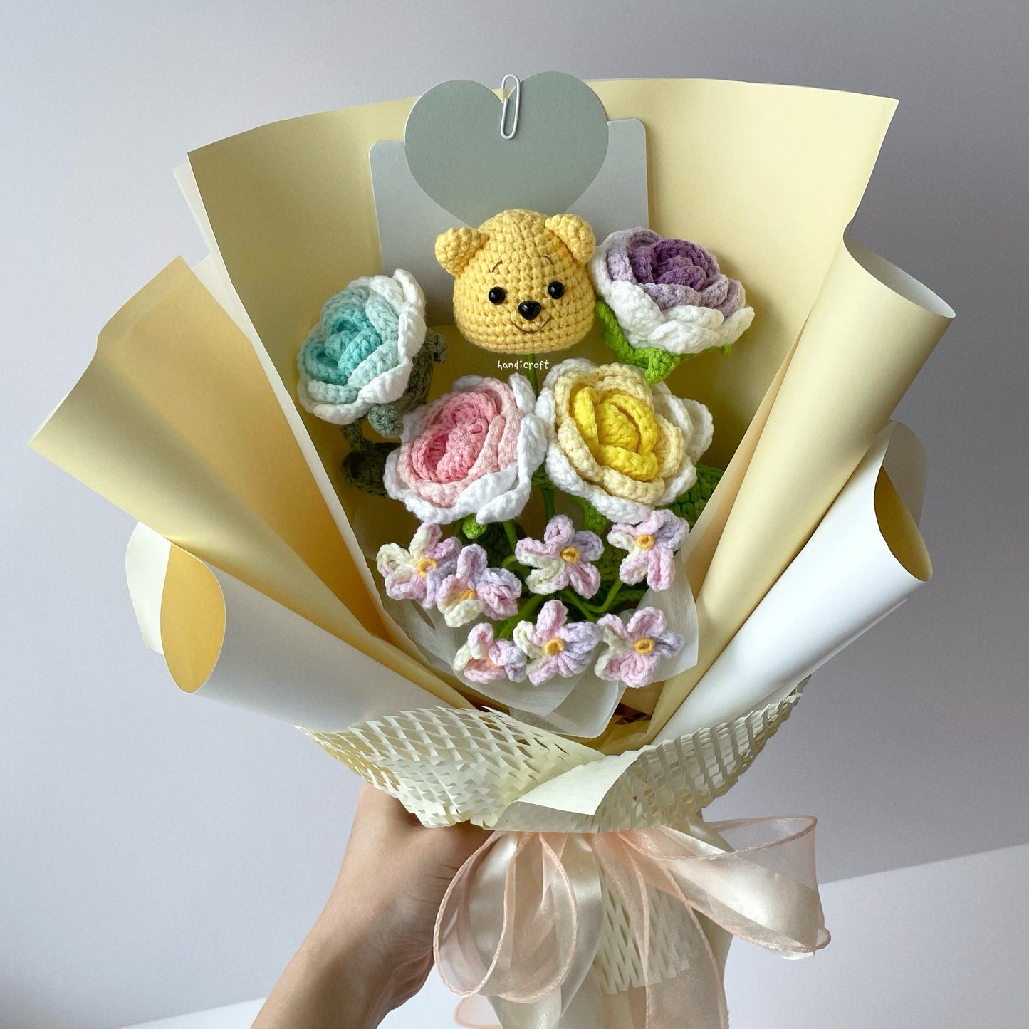 handicroft singapore handmade crochet pastel flower bouquet pooh's playful palette
