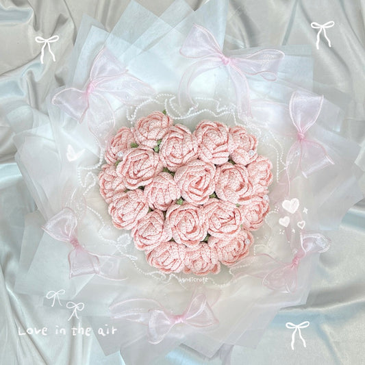 handicroft singapore handmade crochet pink coquette flower bouquet sweetheart blush