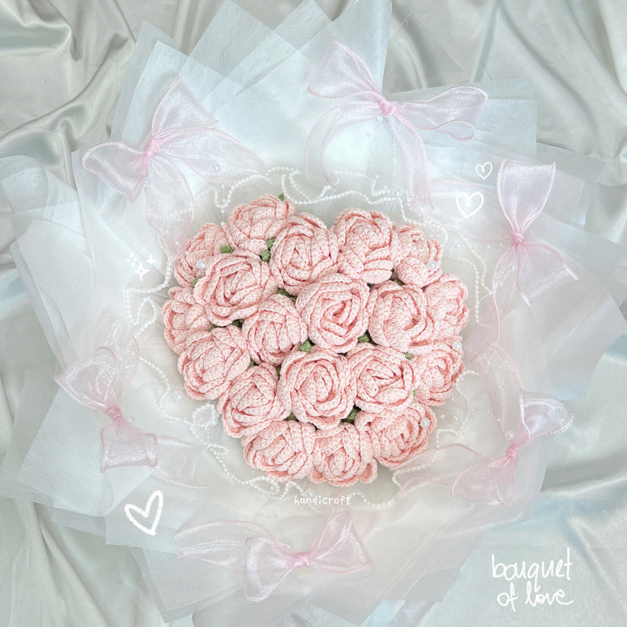 handicroft singapore handmade crochet pink coquette flower bouquet sweetheart blush