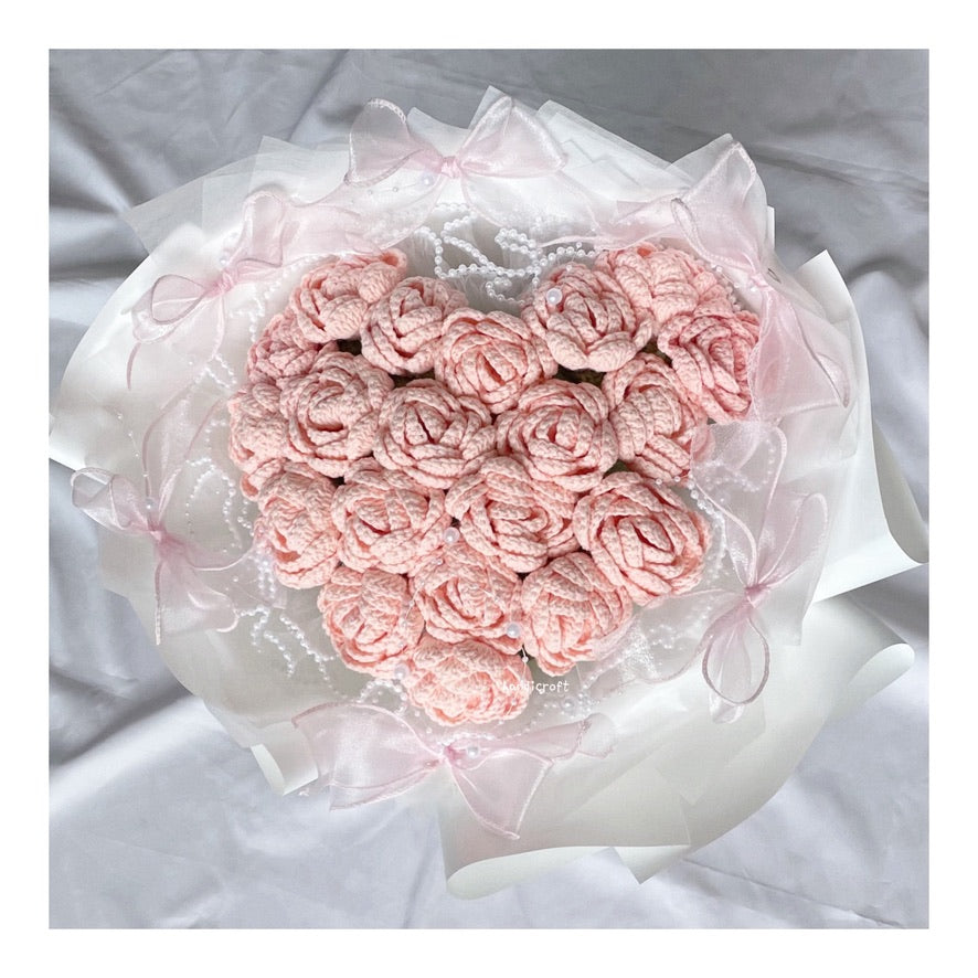 handicroft singapore handmade crochet pink coquette flower bouquet sweetheart blush