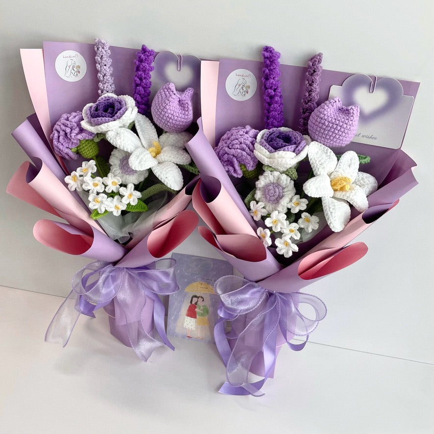 handicroft singapore handmade crochet purple flower bouquet purple petals