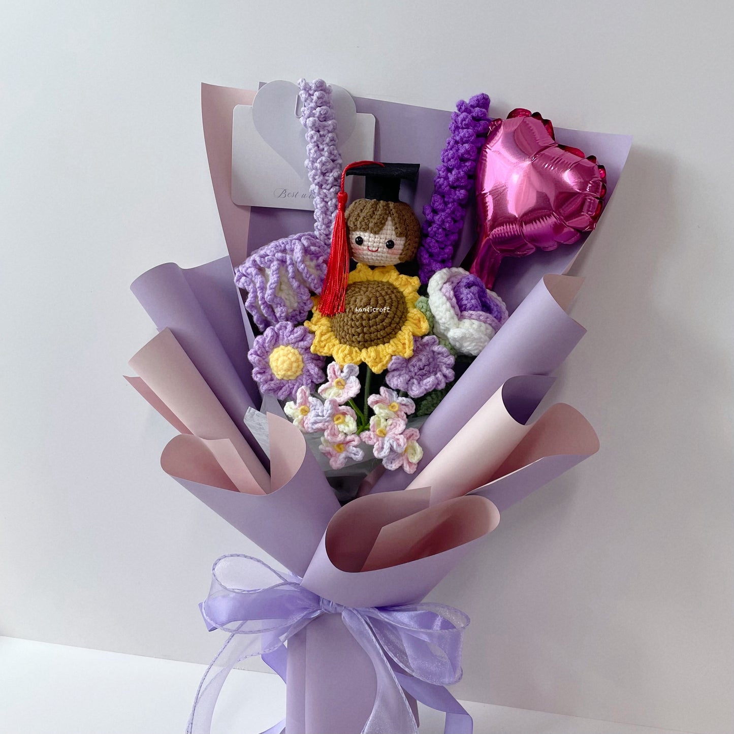 handicroft singapore handmade crochet purple graduation flower bouquet pur-fect grad