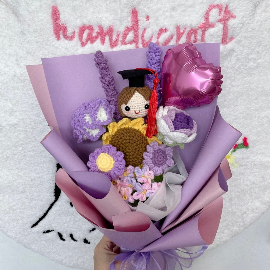 handicroft singapore handmade crochet purple graduation flower bouquet pur-fect grad
