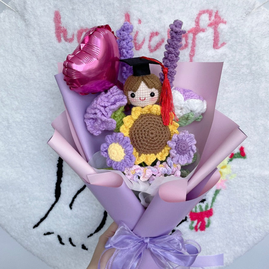 handicroft singapore handmade crochet purple graduation flower bouquet pur-fect grad