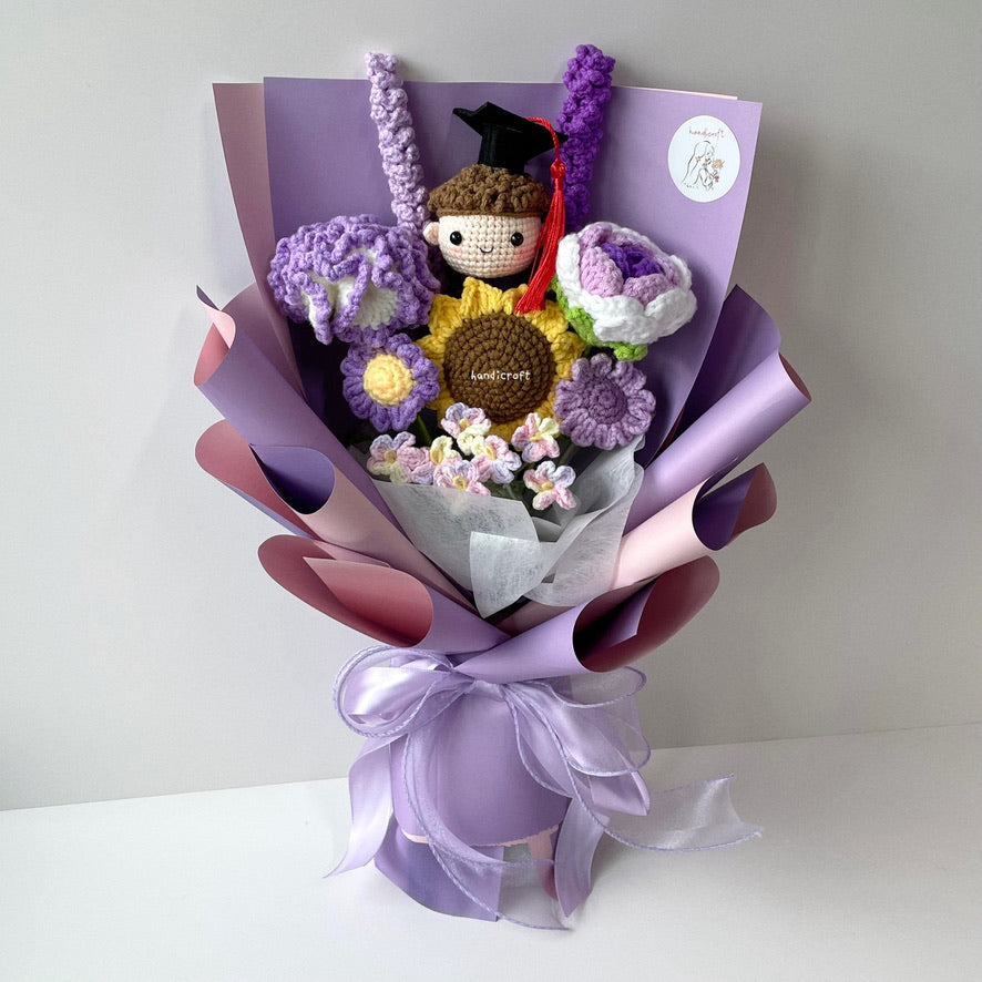 handicroft singapore handmade crochet purple graduation flower bouquet pur-fect grad