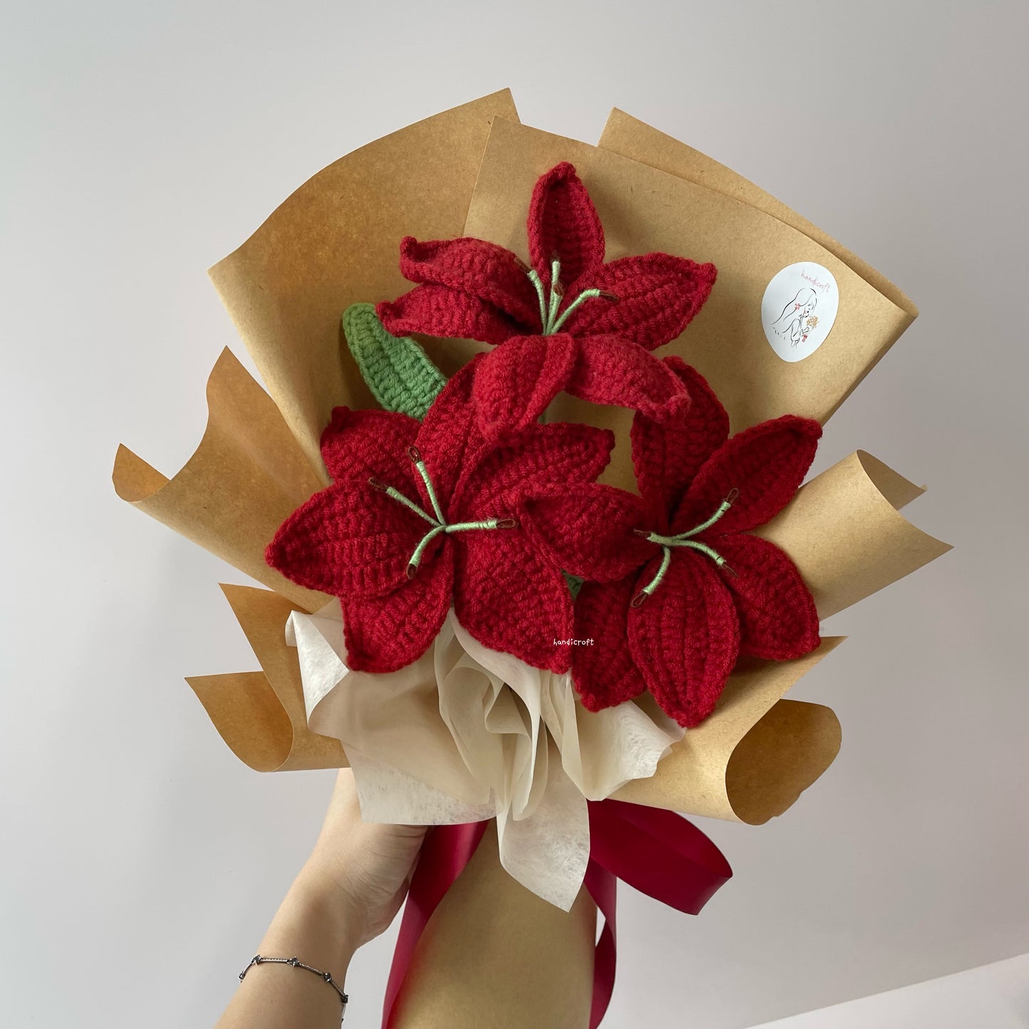 handicroft singapore handmade crochet red lily flower bouquet glow of lilies