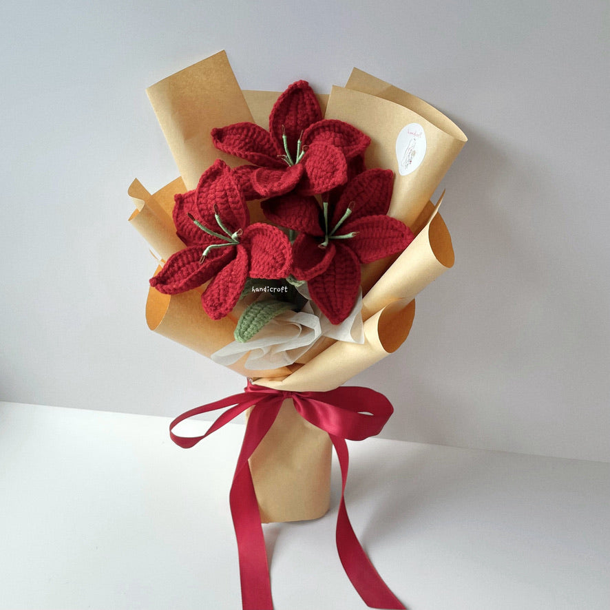 handicroft singapore handmade crochet red lily flower bouquet glow of lilies