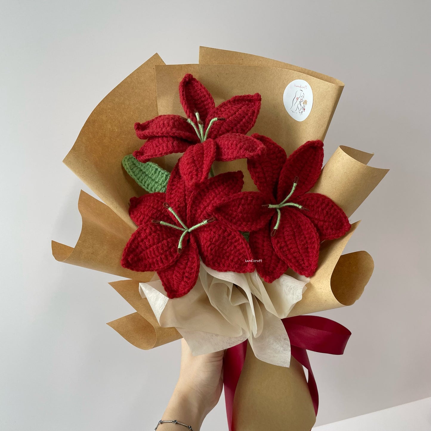 handicroft singapore handmade crochet red lily flower bouquet glow of lilies