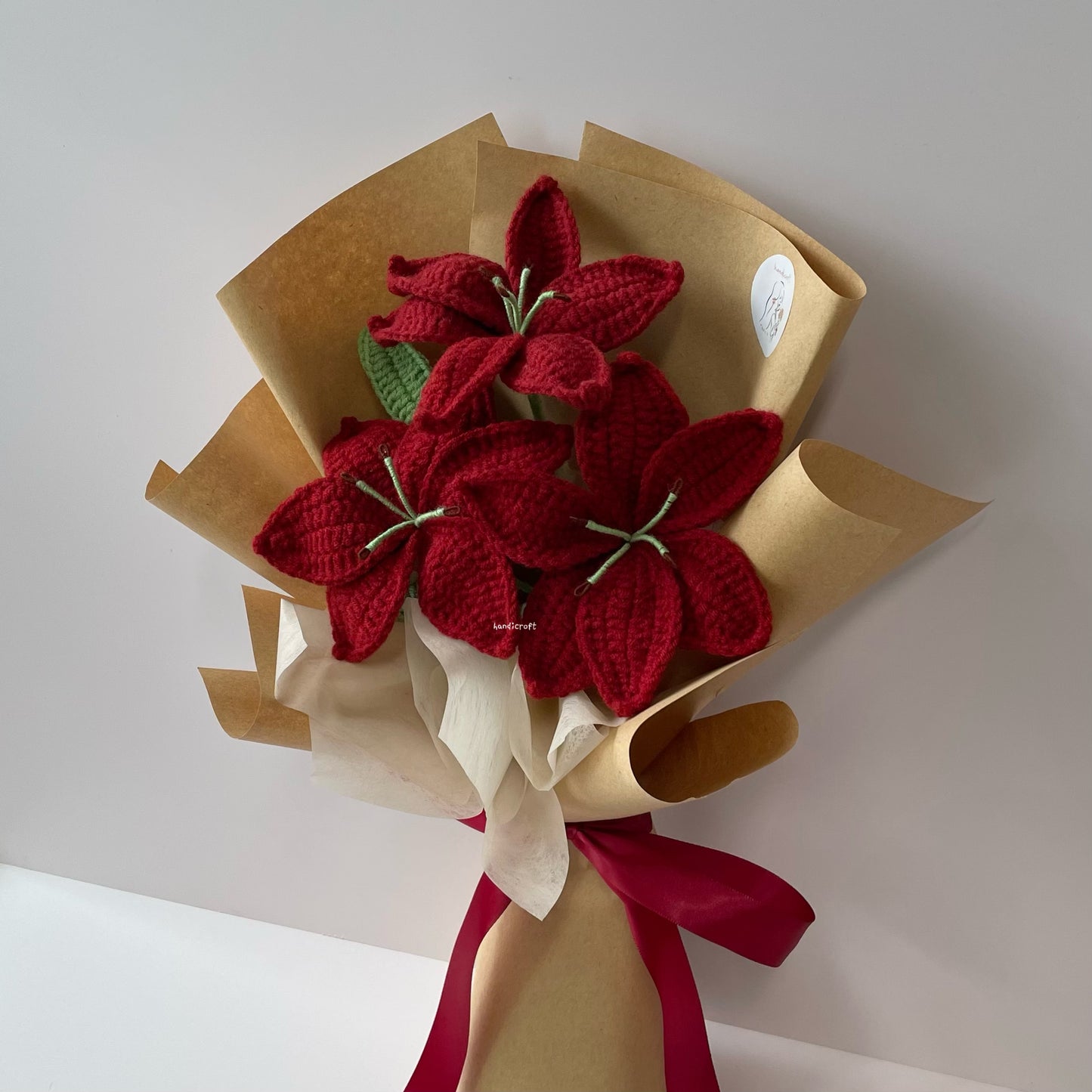 handicroft singapore handmade crochet red lily flower bouquet glow of lilies
