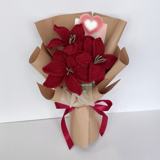 handicroft singapore handmade crochet red lily flower bouquet glow of lilies