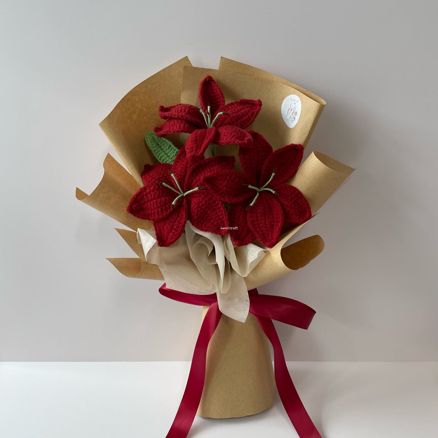 handicroft singapore handmade crochet red lily flower bouquet glow of lilies