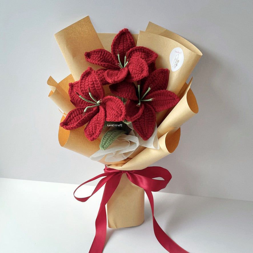handicroft singapore handmade crochet red lily flower bouquet glow of lilies