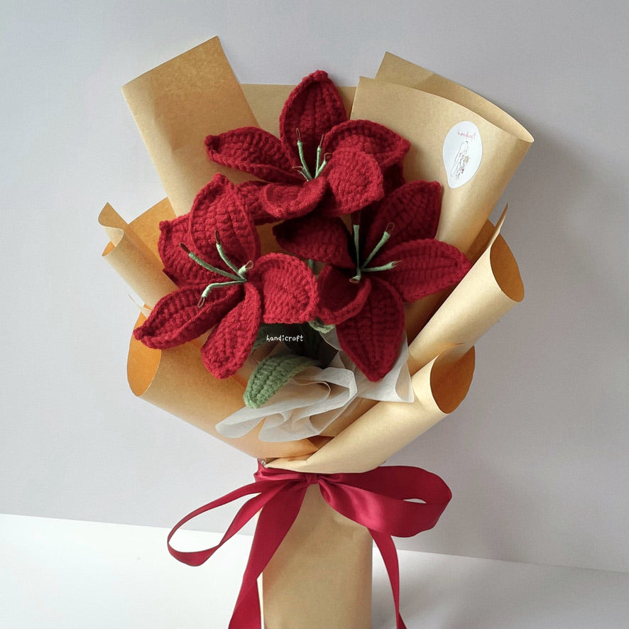 handicroft singapore handmade crochet red lily flower bouquet glow of lilies