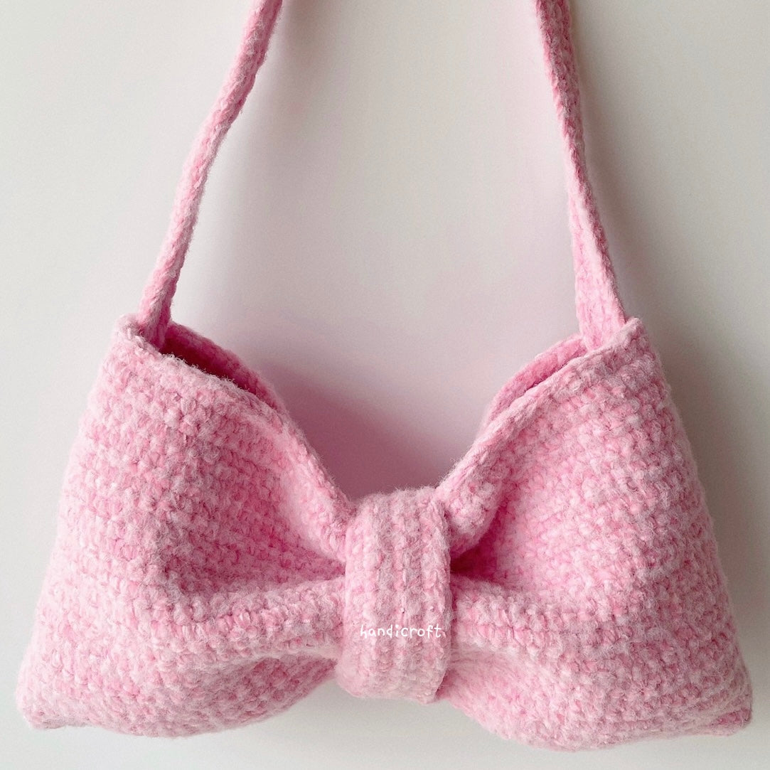 handicroft singapore handmade crochet ribbon bow shoulder bag coquette aesthetic accessory