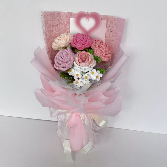 handicroft singapore handmade crochet special roses flower bouquet cheerful petals pink