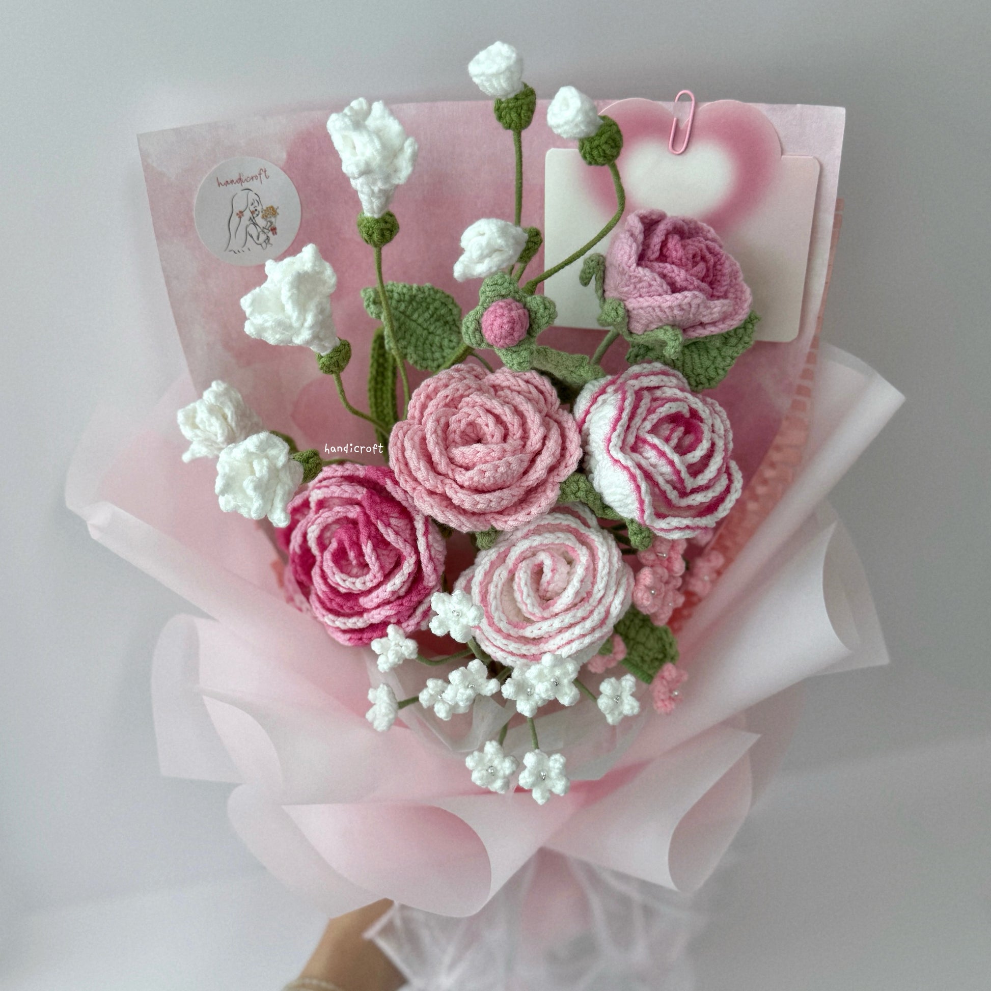 handicroft singapore handmade crochet special roses flower bouquet love story pink