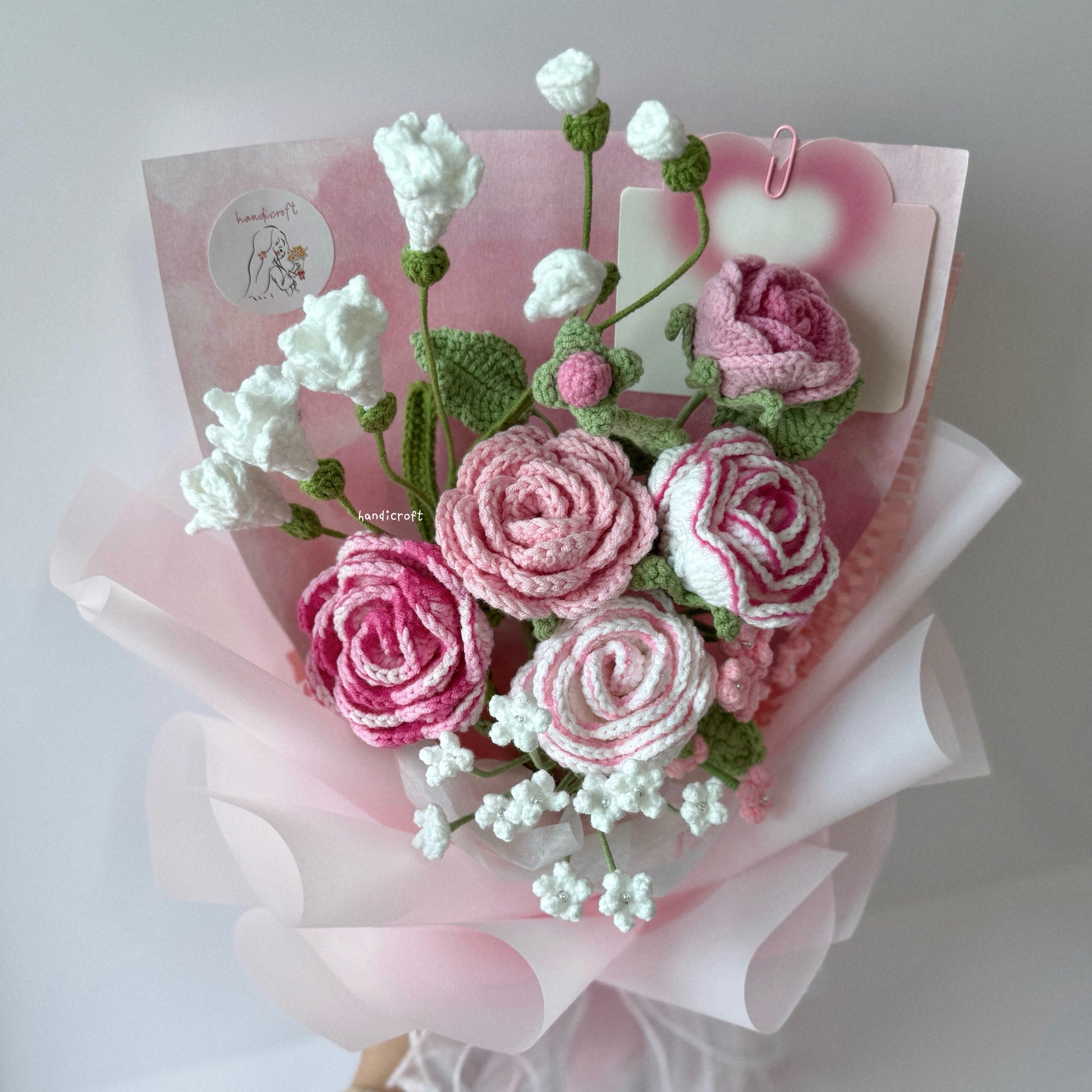 handicroft singapore handmade crochet special roses flower bouquet love story pink