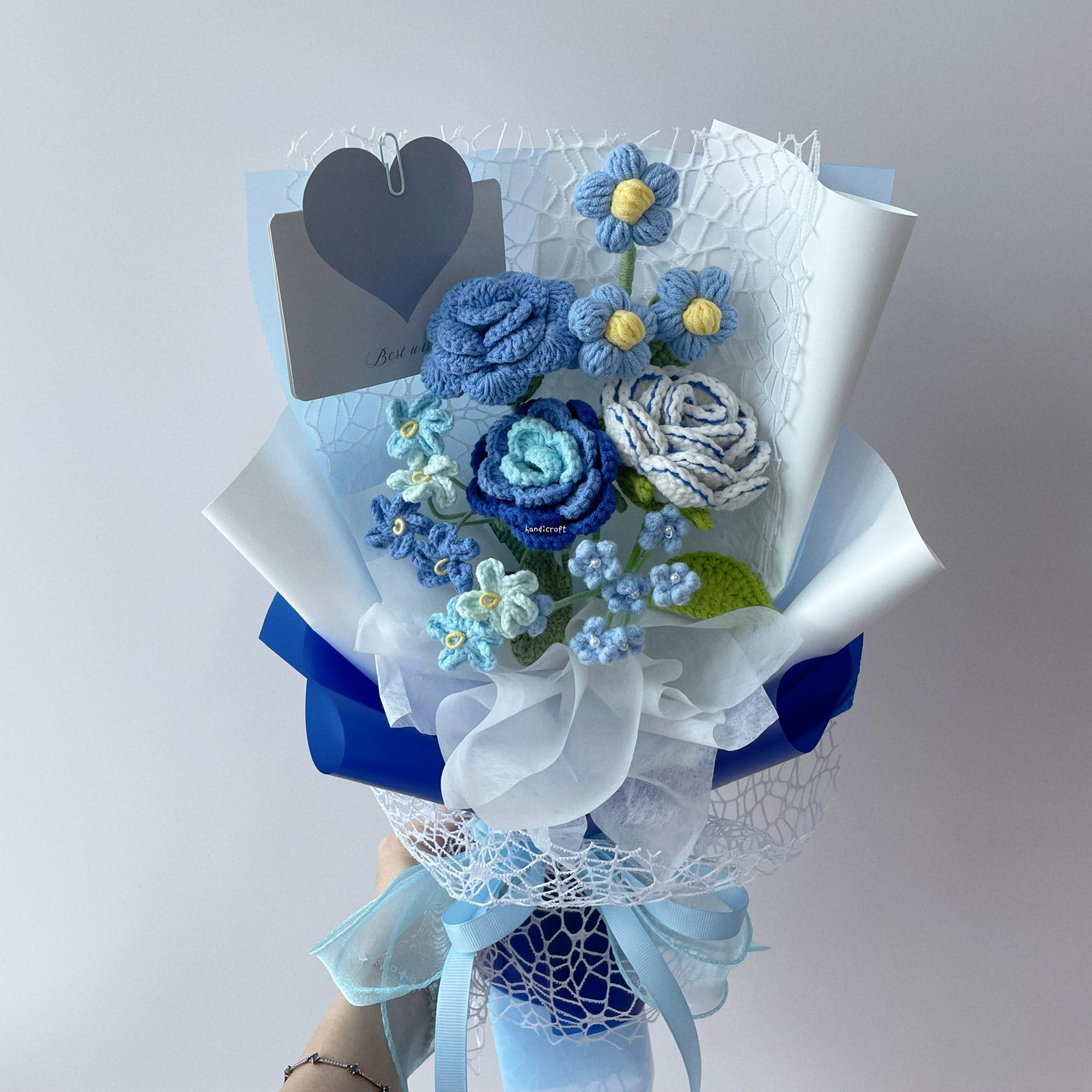 handicroft singapore handmade crochet special roses flower bouquet lover blue
