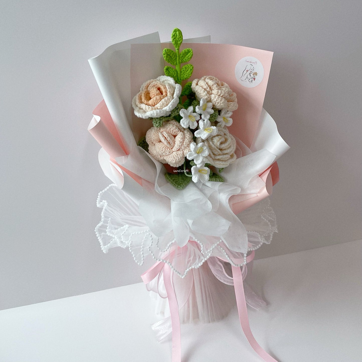 handicroft singapore handmade crochet special roses flower bouquet lover peach pink