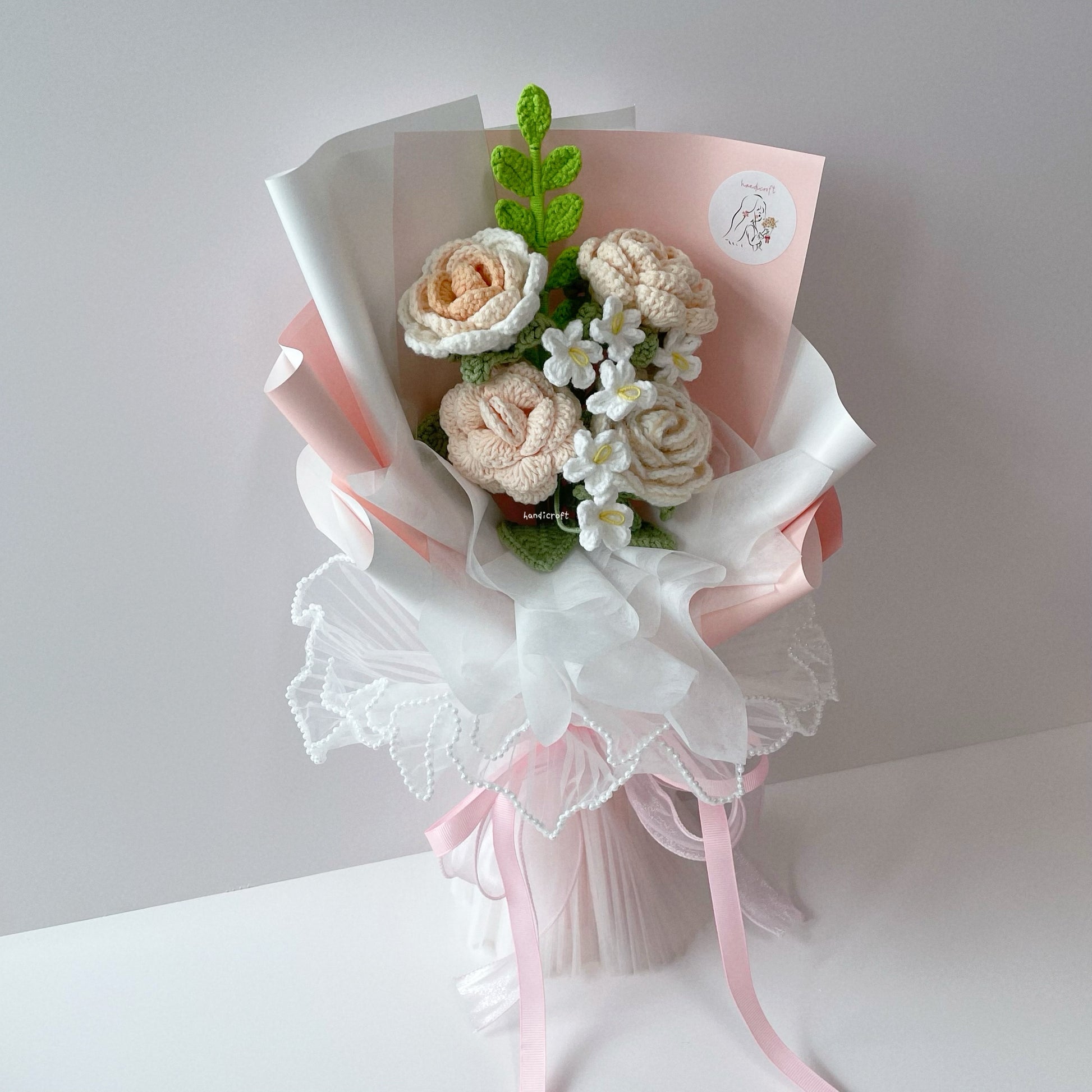 handicroft singapore handmade crochet special roses flower bouquet lover peach pink