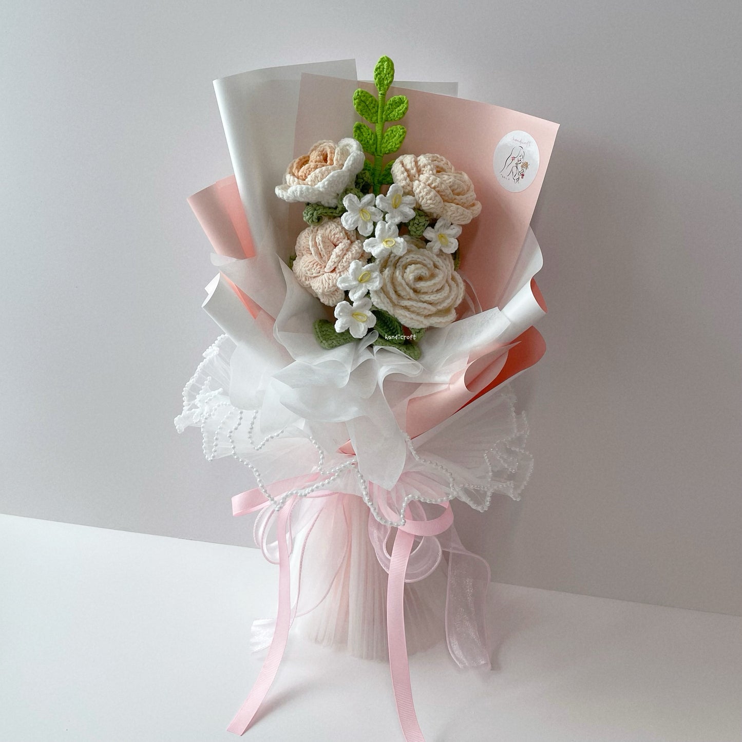 handicroft singapore handmade crochet special roses flower bouquet lover peach pink