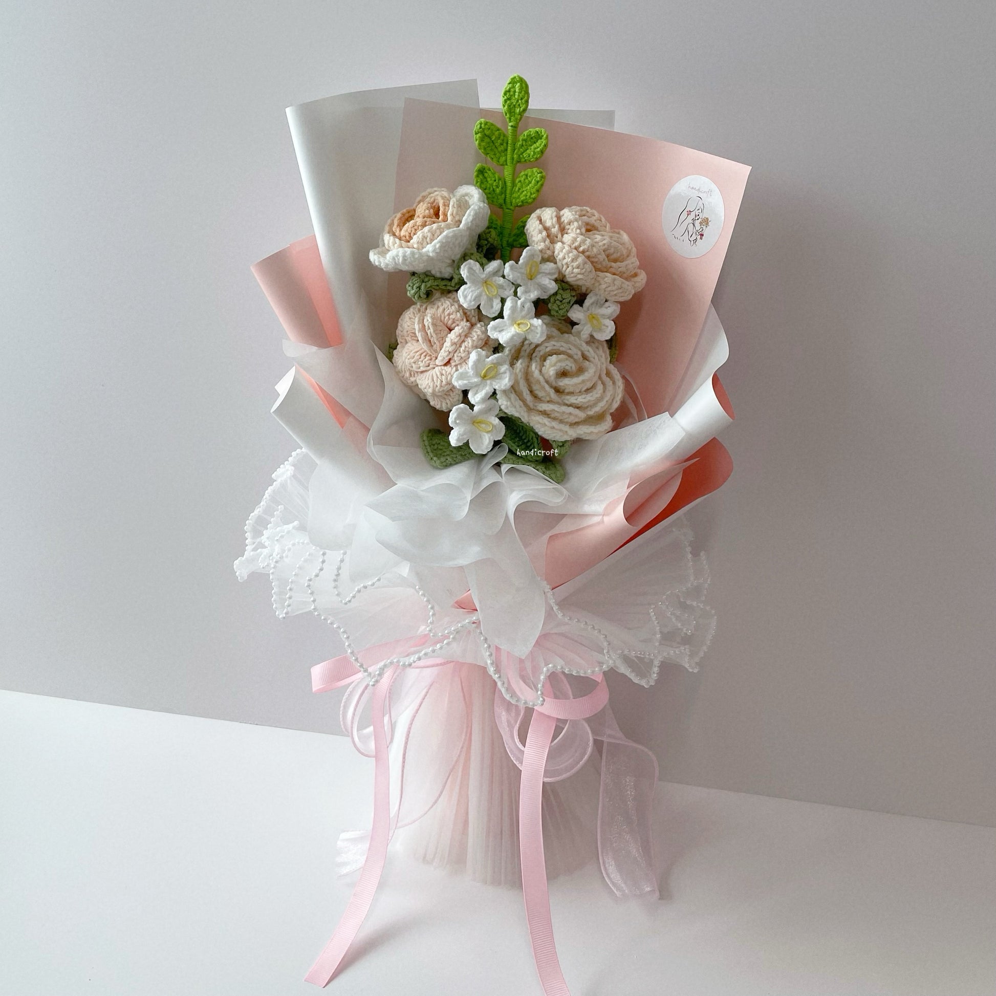 handicroft singapore handmade crochet special roses flower bouquet lover peach pink
