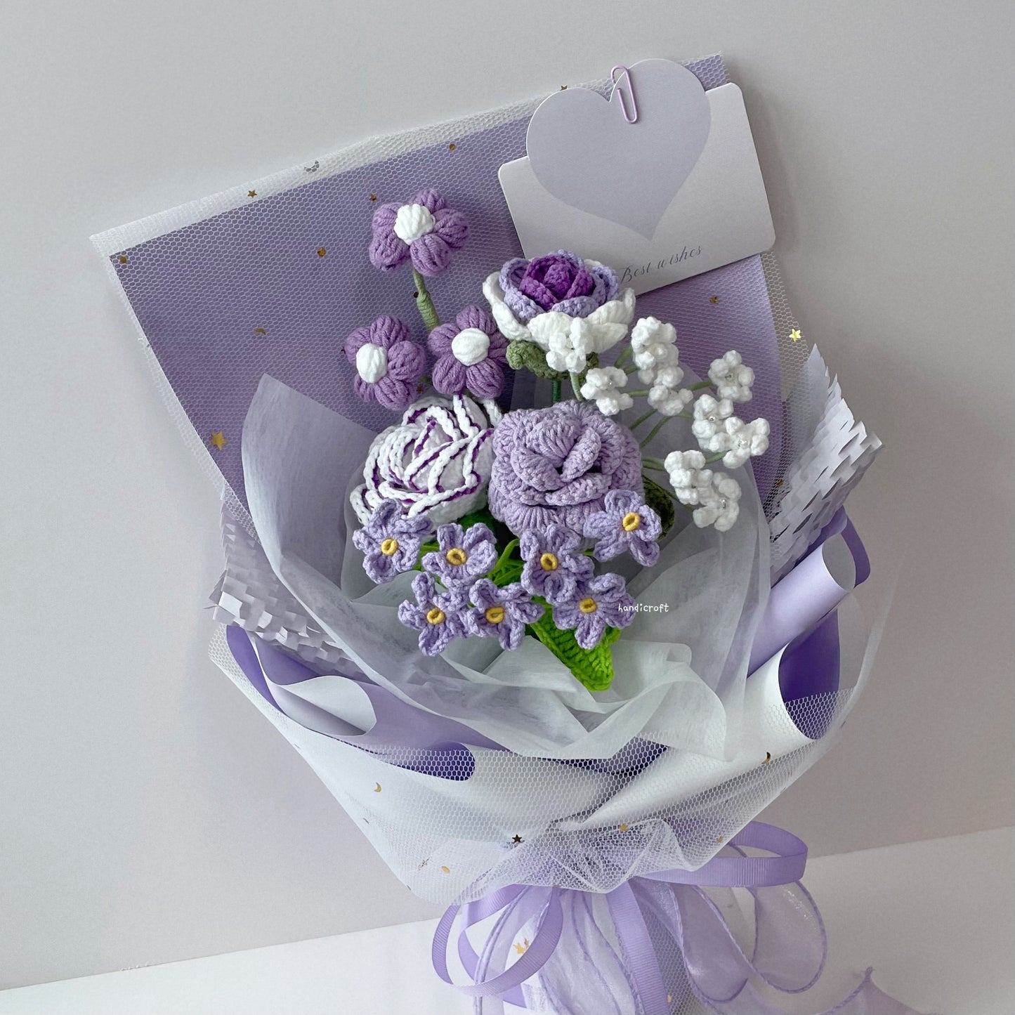 handicroft singapore handmade crochet special roses flower bouquet lover purple