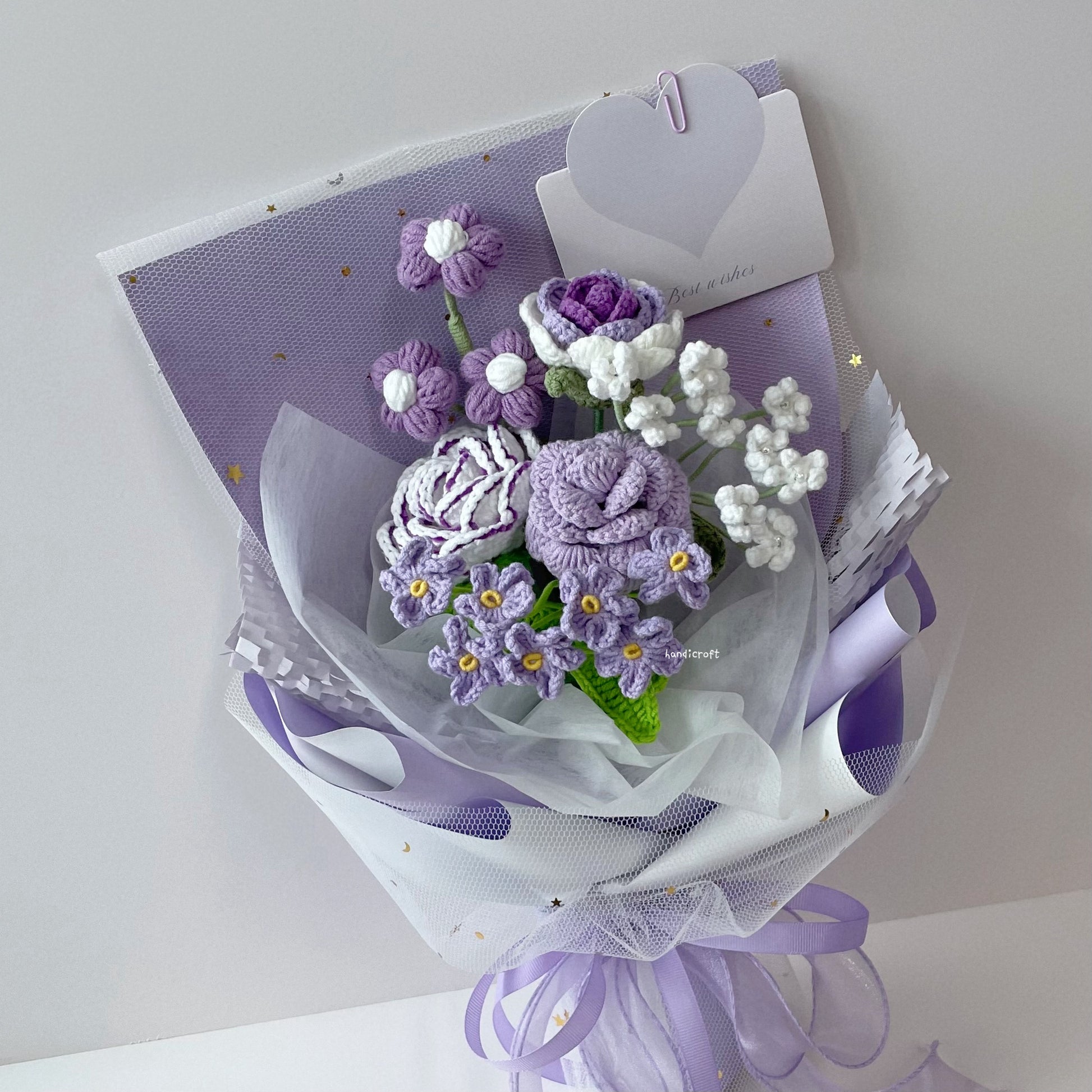 handicroft singapore handmade crochet special roses flower bouquet lover purple