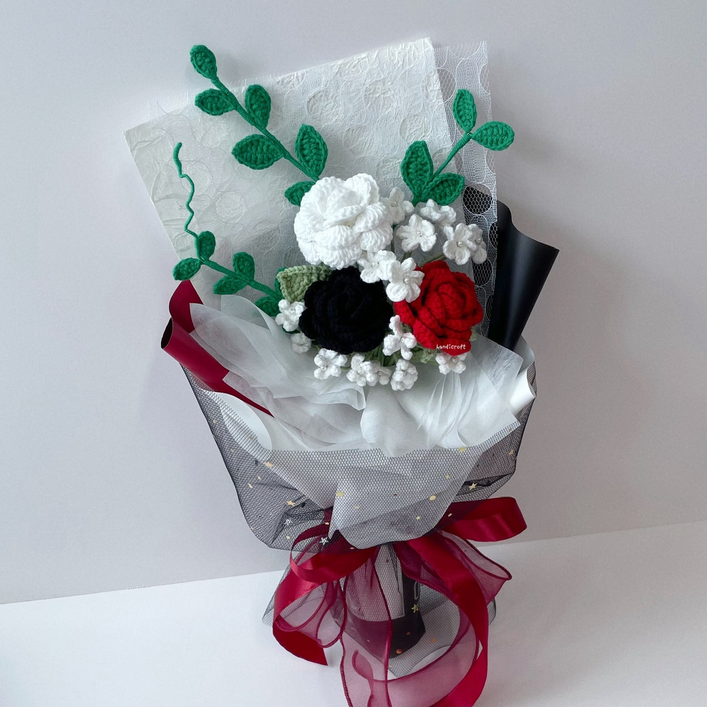 handicroft singapore handmade crochet special roses flower bouquet lover red black