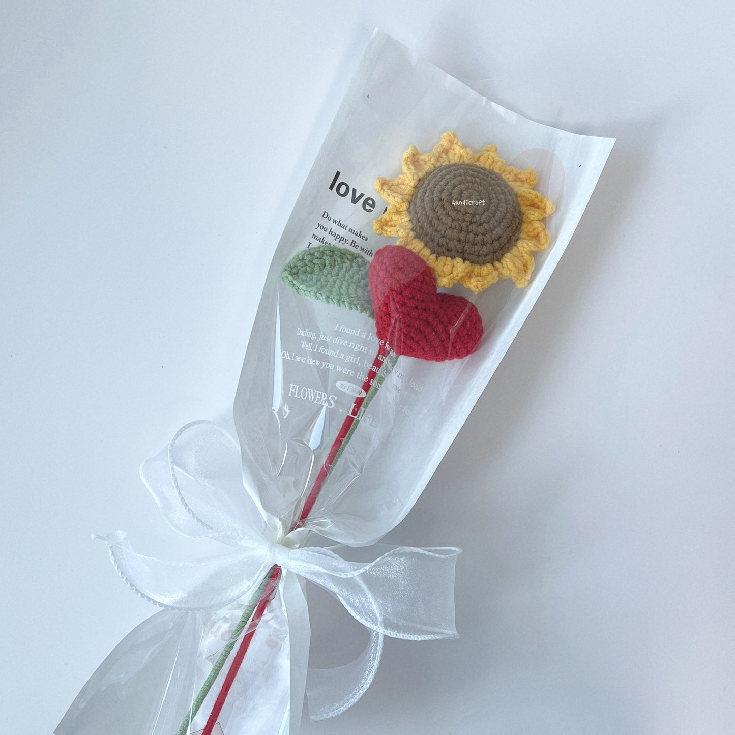 handicroft singapore handmade crochet sunflower heart single stalk everlasting flower